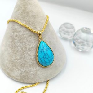 ALTIN KAPLAMALI FİRUZE TAŞLI KOLYE