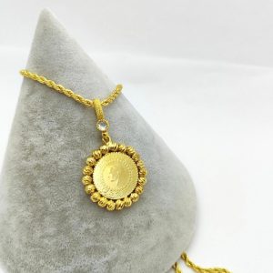 ALTIN KAPLAMALI DORİKALI ÇEYREKLİ KOLYE